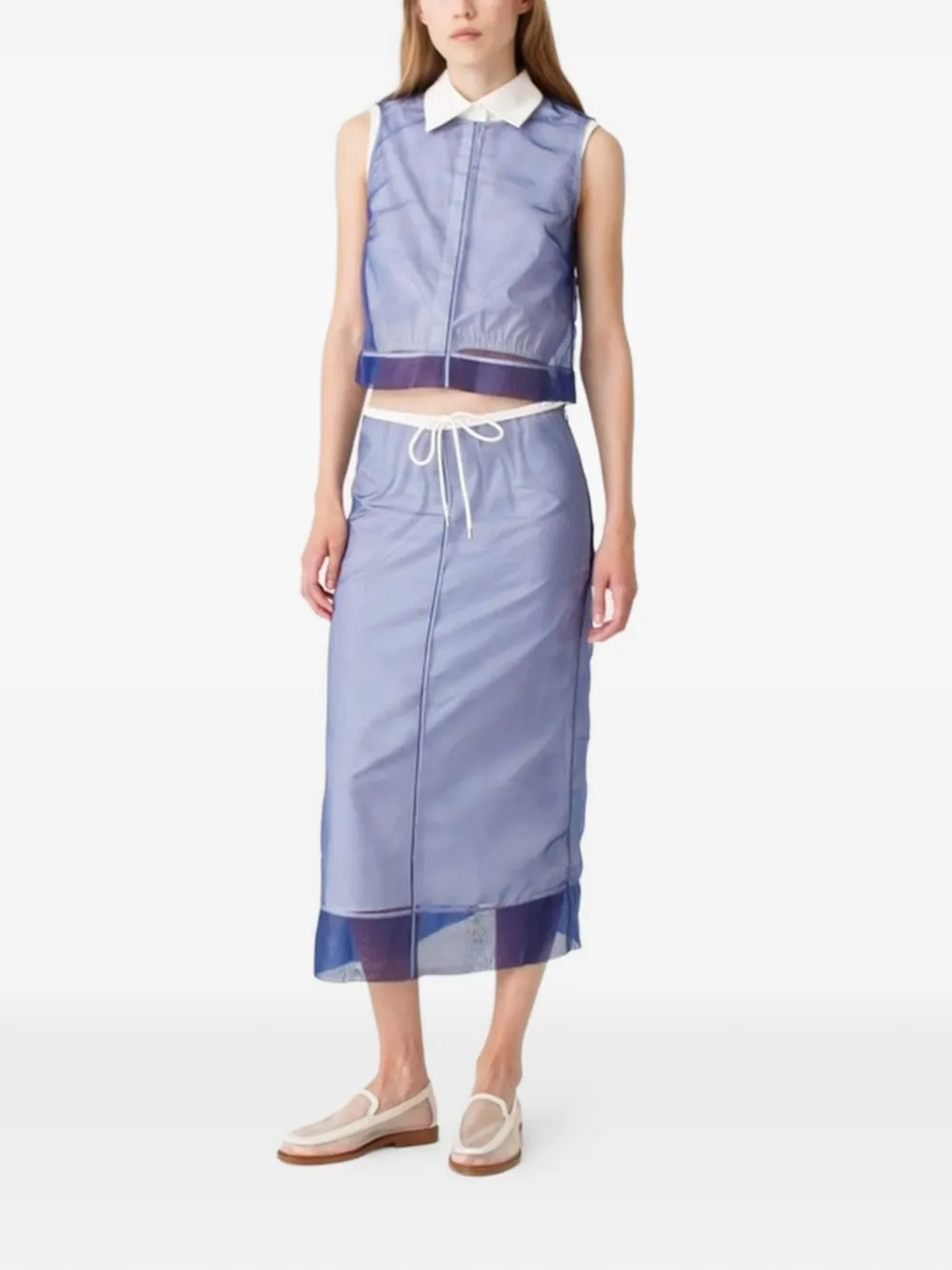 Maje x Blanca Miró straight midi-rok met trekkoord Blauw