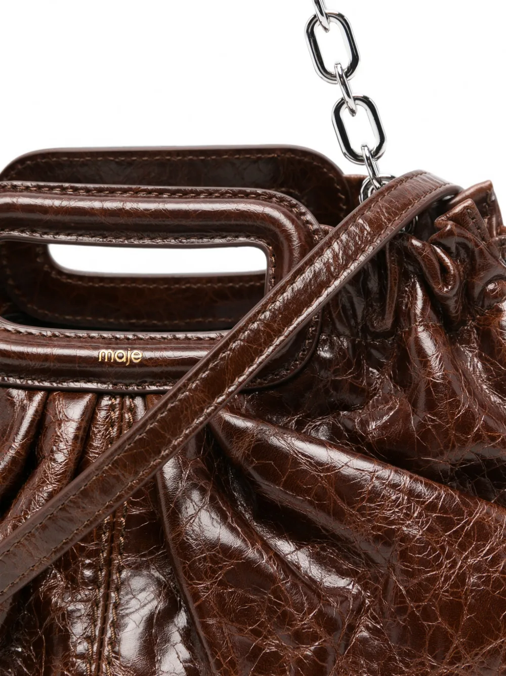 Maje Shopper met gekreukt effect en schakelketting Bruin