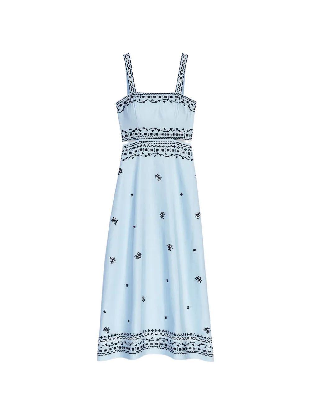 Maje Floral-embroidered Midi Dress In Blue