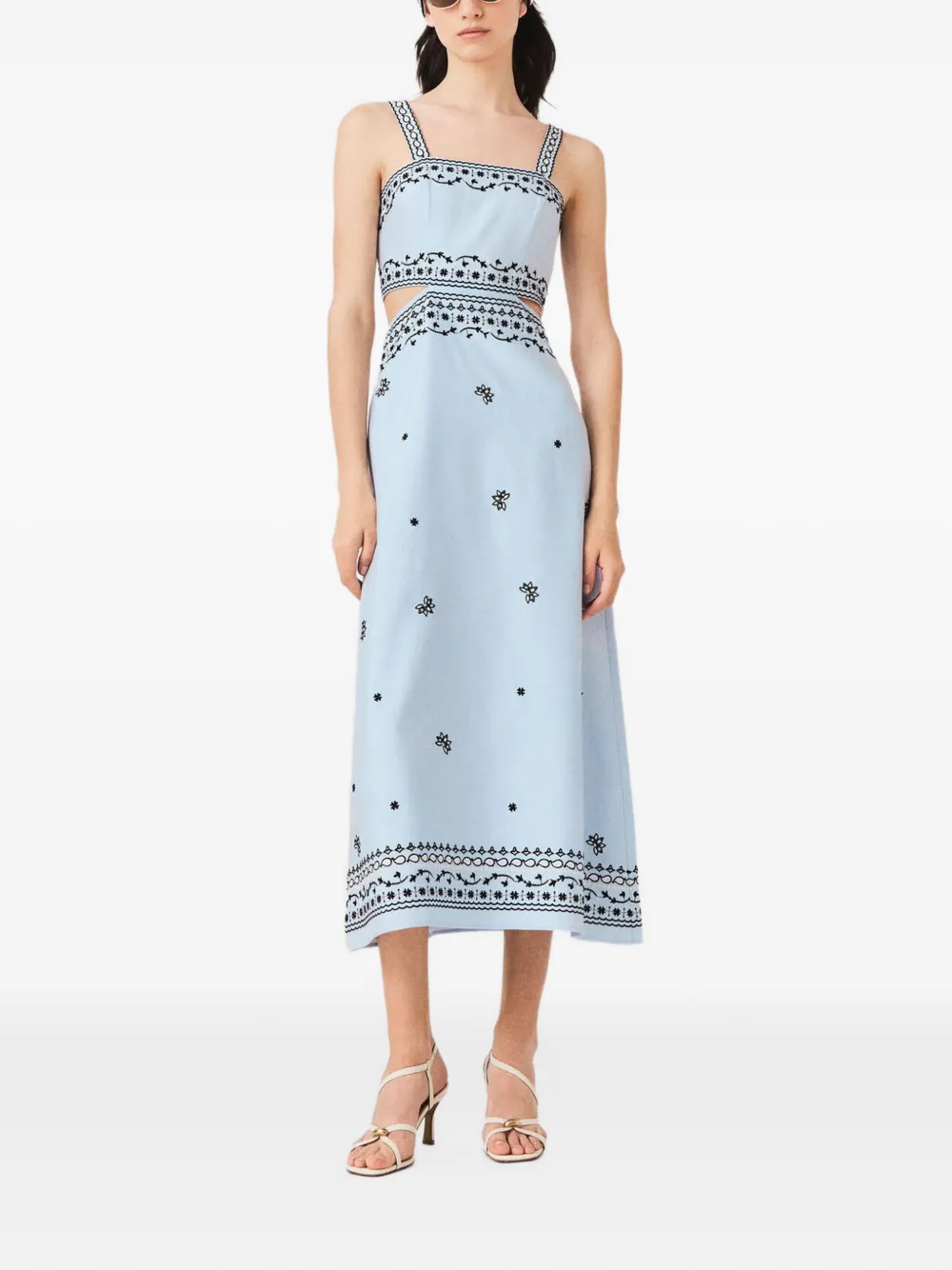 Maje Midi-jurk met geborduurde bloemen Blauw