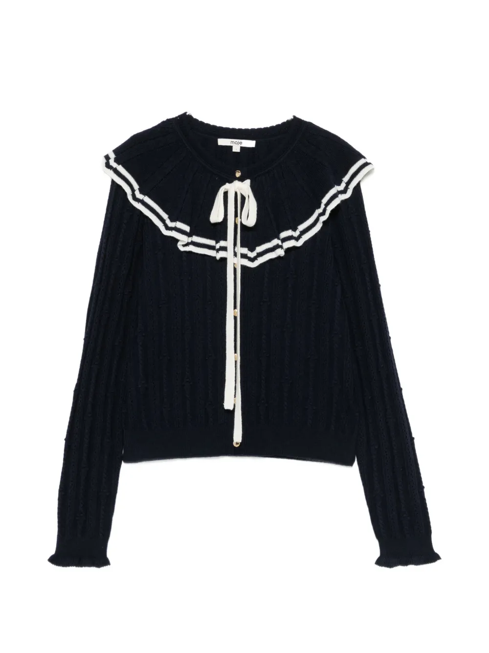 Maje Cardigan mit Rüschenkragen und Zopfmuster - Blau