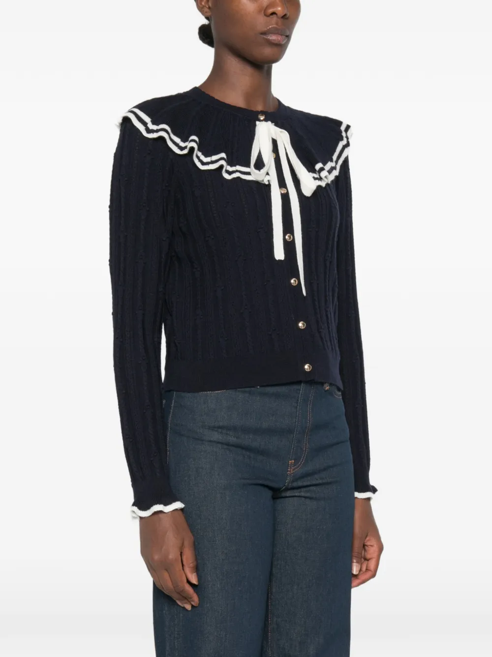 Maje Kabelgebreid vest met ruches Blauw