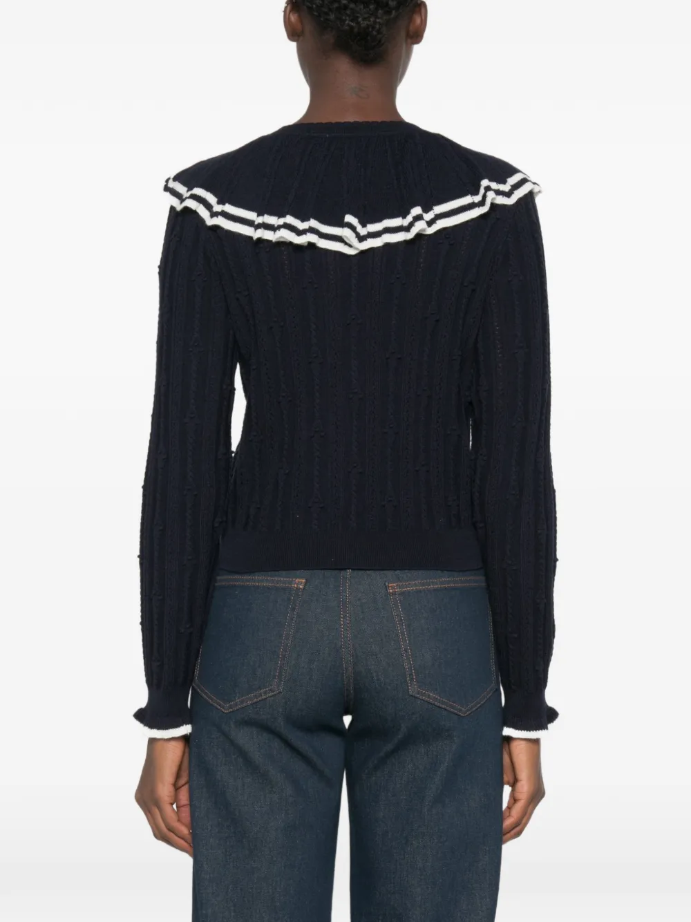Maje Kabelgebreid vest met ruches Blauw