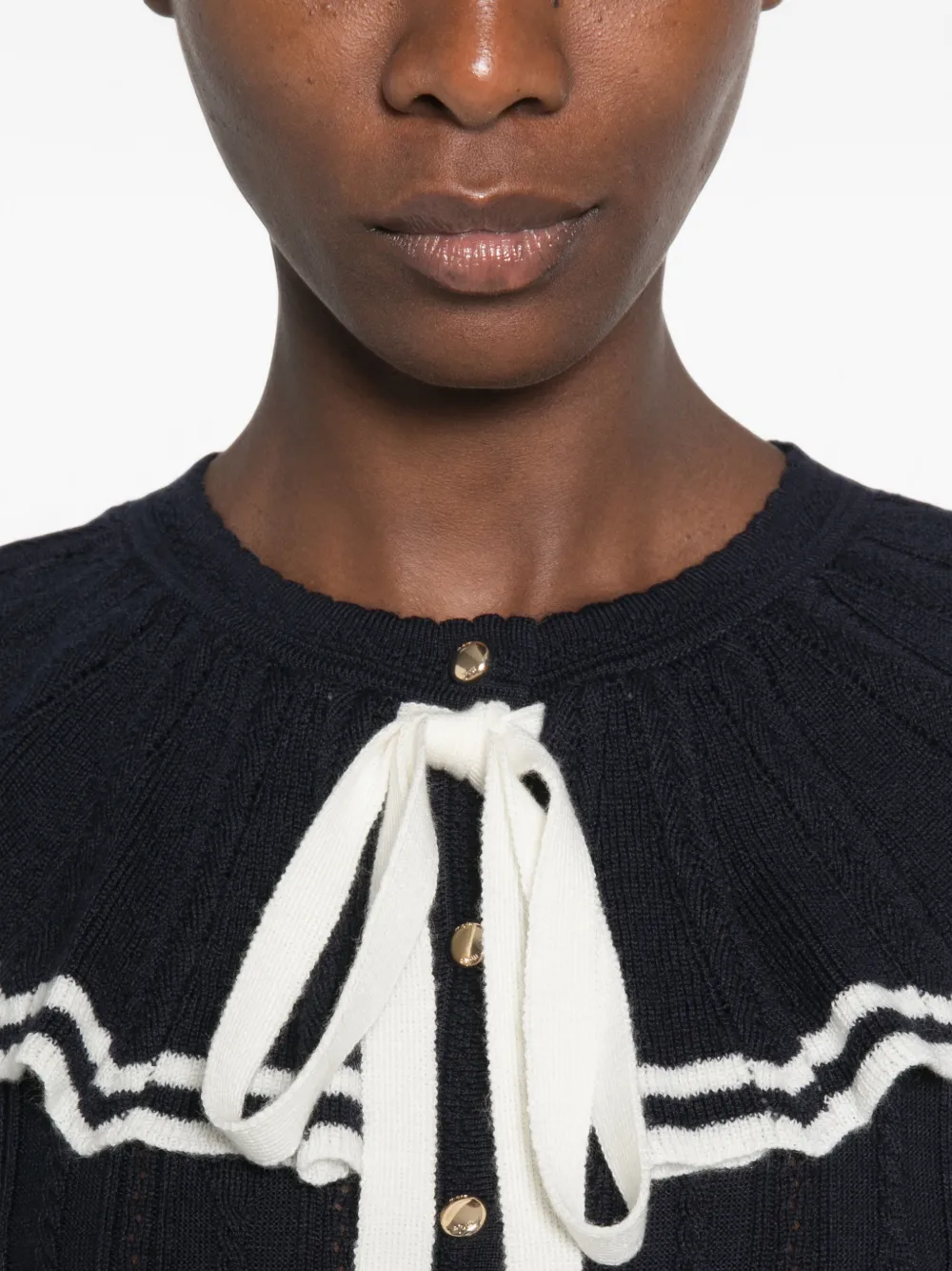 Maje Kabelgebreid vest met ruches Blauw