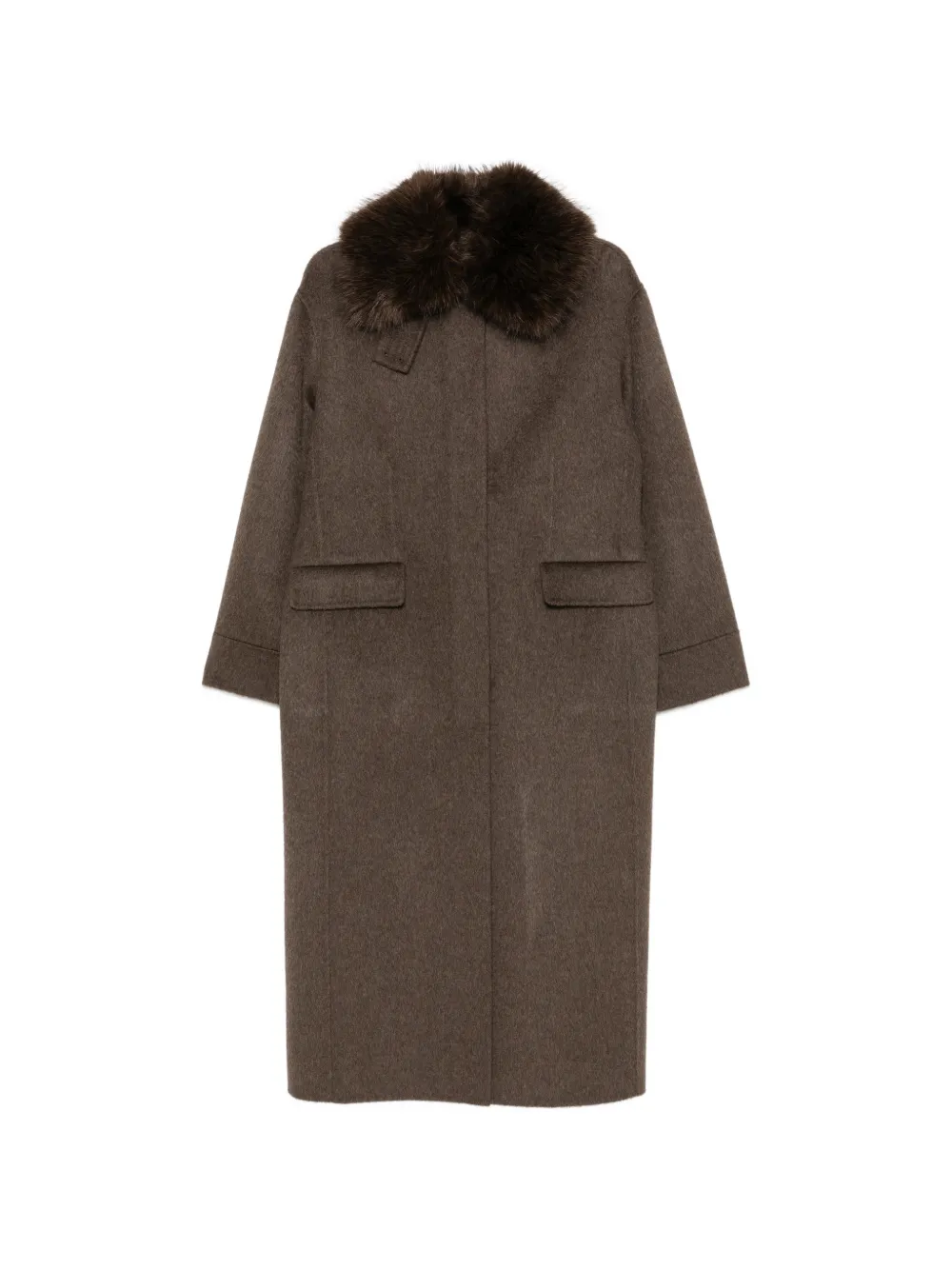Maje faux-fur collar single-breasted coat - Marrone