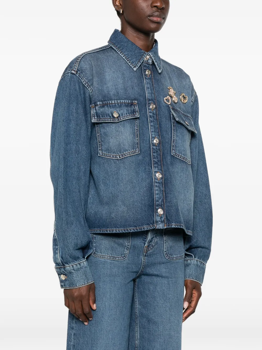 Maje Denim blouse verfraaid met broche Blauw