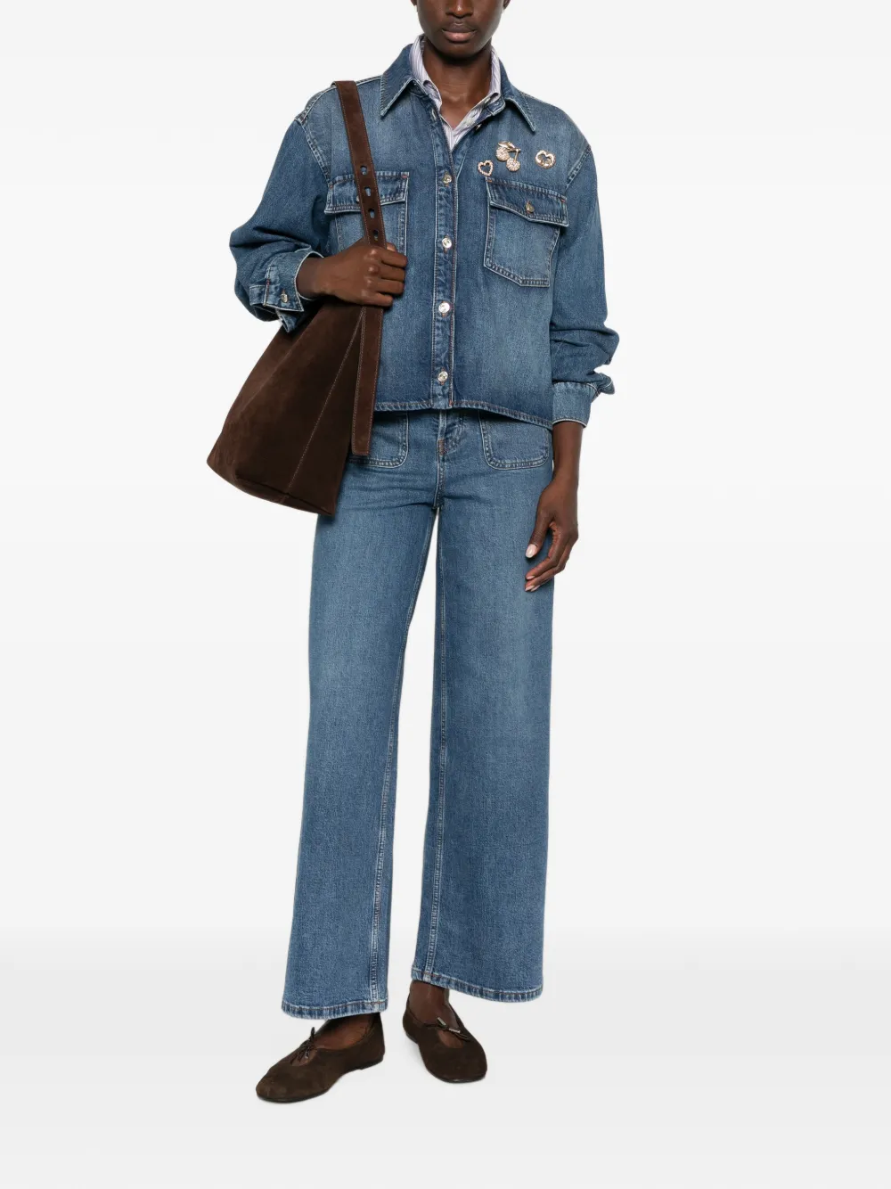 Maje Denim blouse verfraaid met broche Blauw