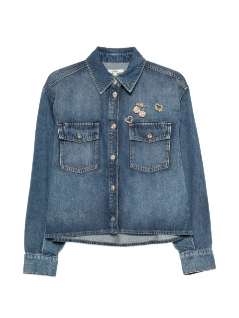 Maje brooch-embellished denim shirt
