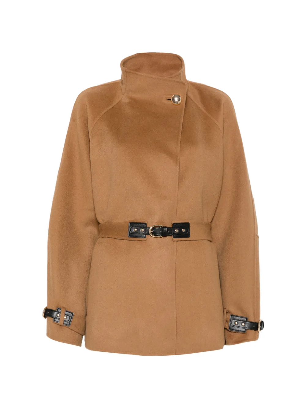 Maje belted funnel-neck coat - Marrone