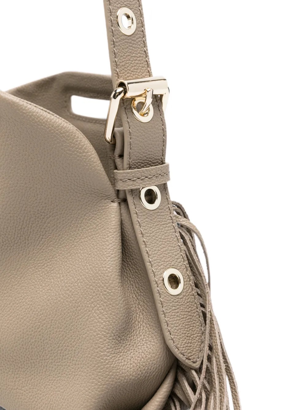 Maje Miss M leren mini-schoudertas met franje Beige