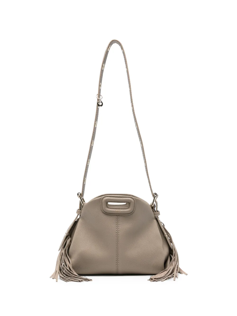 Maje mini Miss M fringed grained-leather shoulder bag - Toni neutri