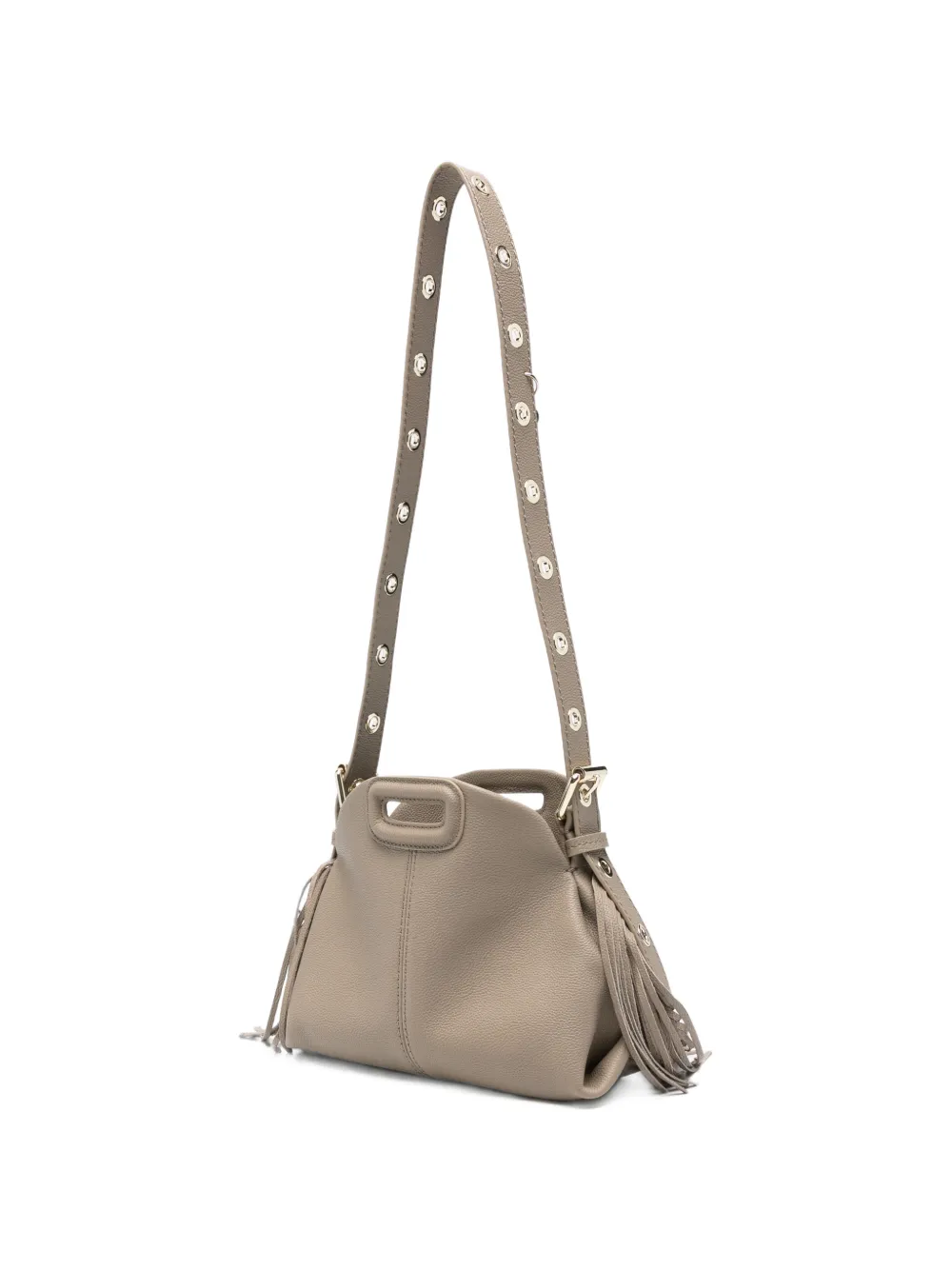 Maje Miss M leren mini-schoudertas met franje Beige