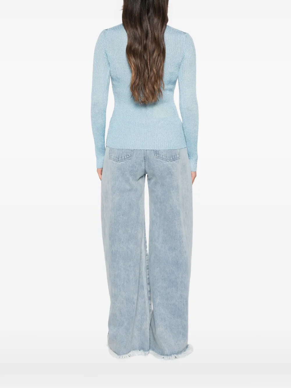 Maje Ribgebreide sweater met V-hals Blauw