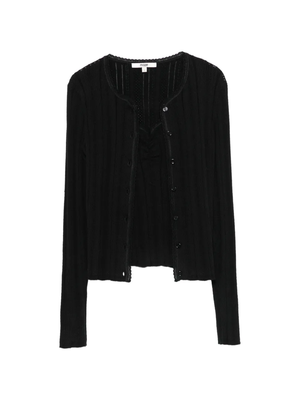 Maje Set aus geripptem Cardigan und Oberteil mit Wellensaum - Schwarz