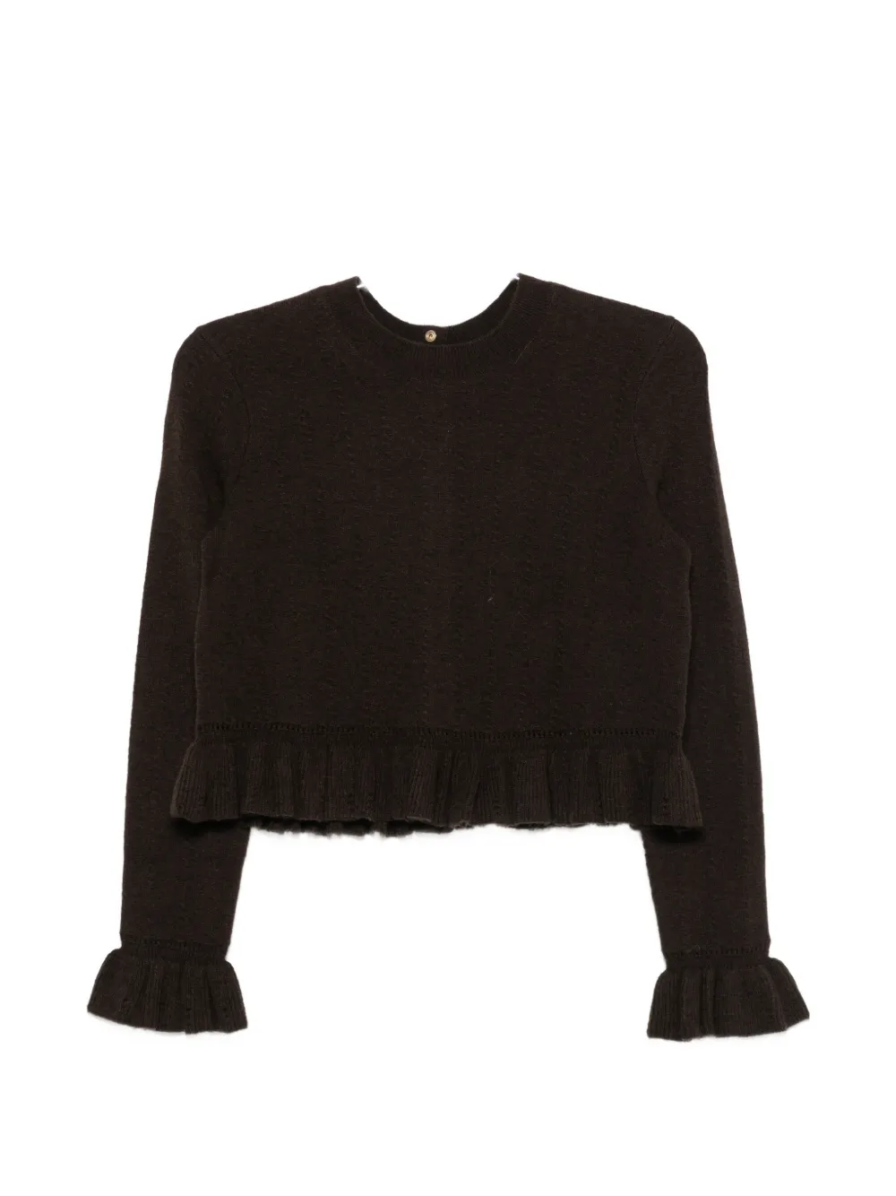 Maje ruffled-trim button-back sweater - Marrone