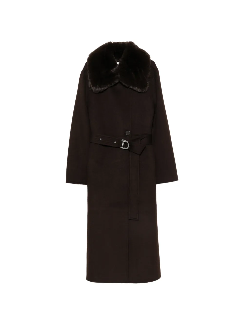 Maje faux-fur collar belted coat - Marrone