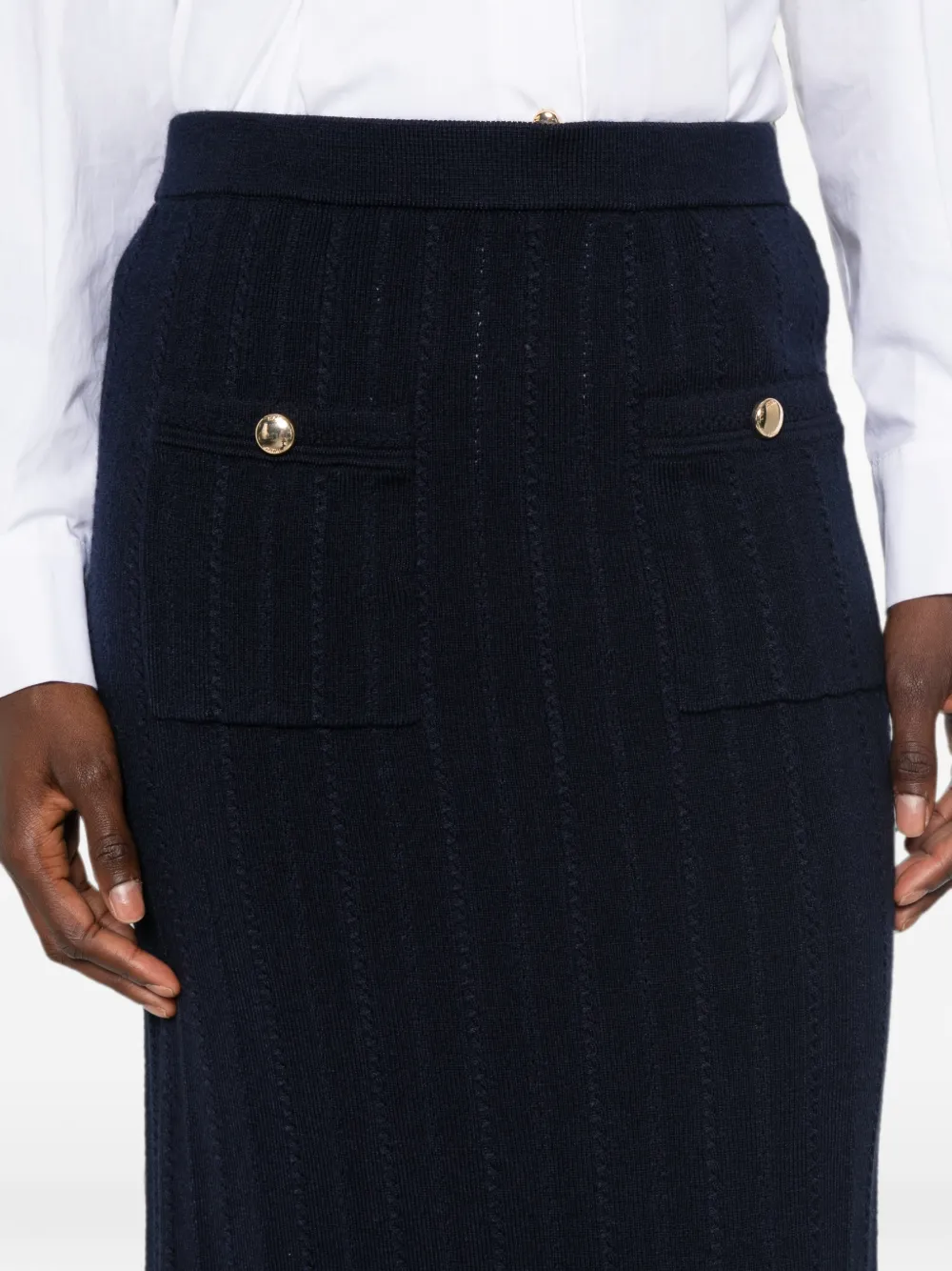 Maje Kabelgebreide midi-rok met knoopdetail Blauw