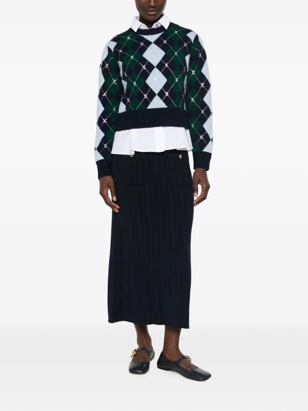 Maje Kabelgebreide midi-rok met knoopdetail Blauw