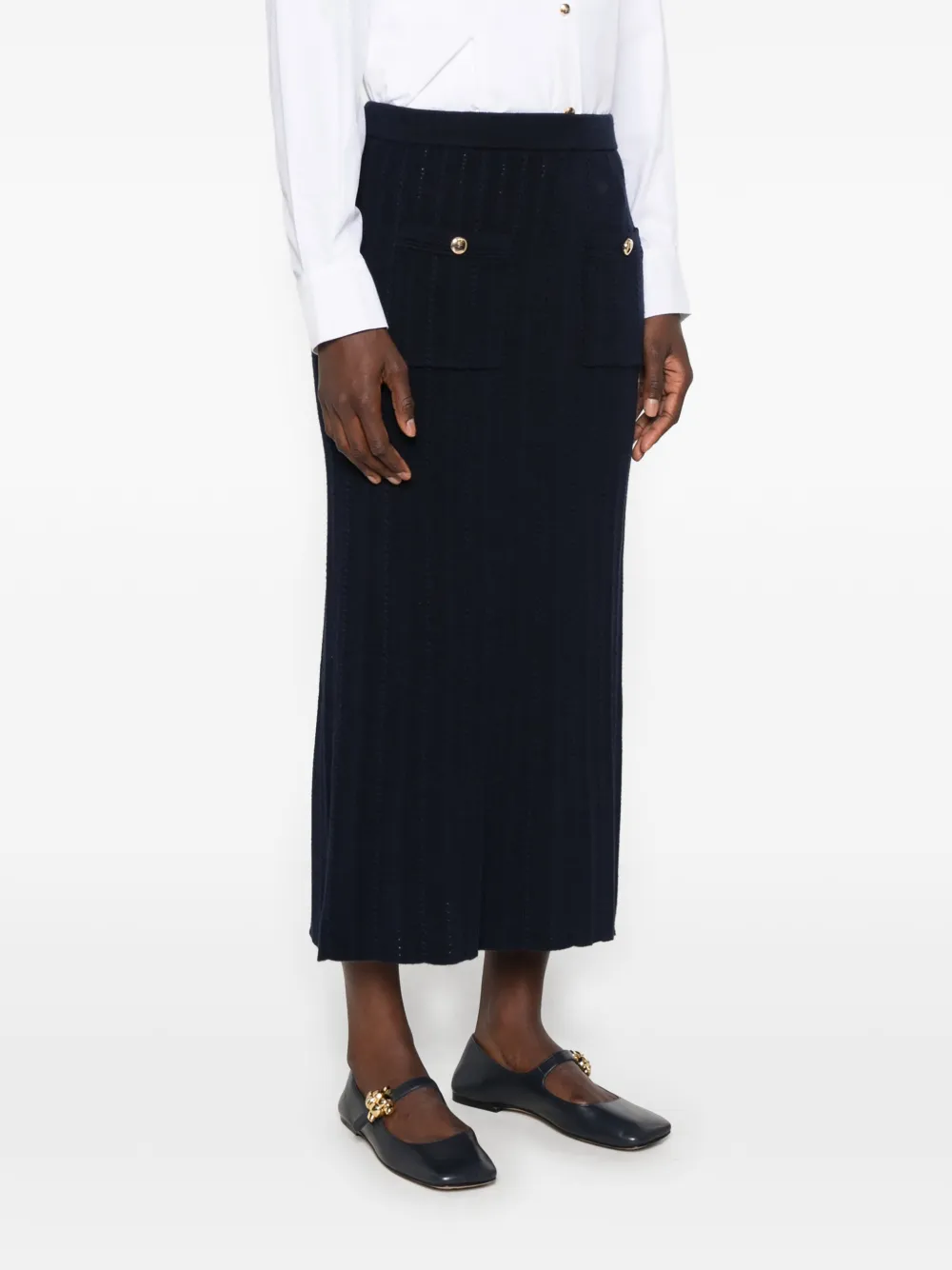 Maje Kabelgebreide midi-rok met knoopdetail Blauw