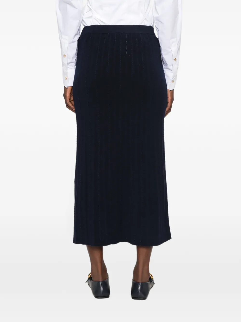 Maje Kabelgebreide midi-rok met knoopdetail Blauw