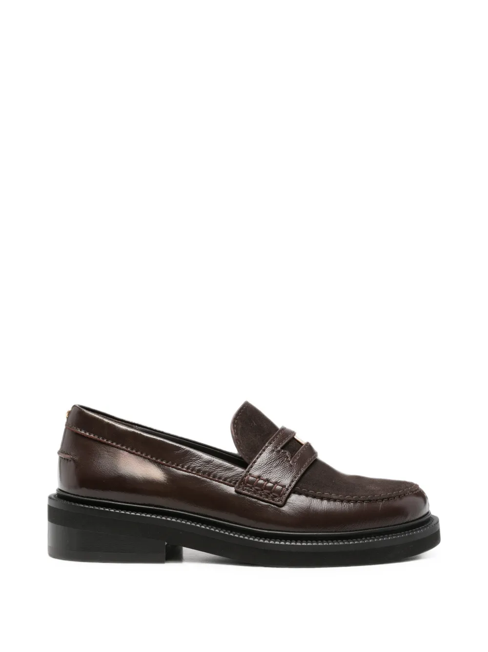 Maje logo-plaque panelled loafers - Marrone