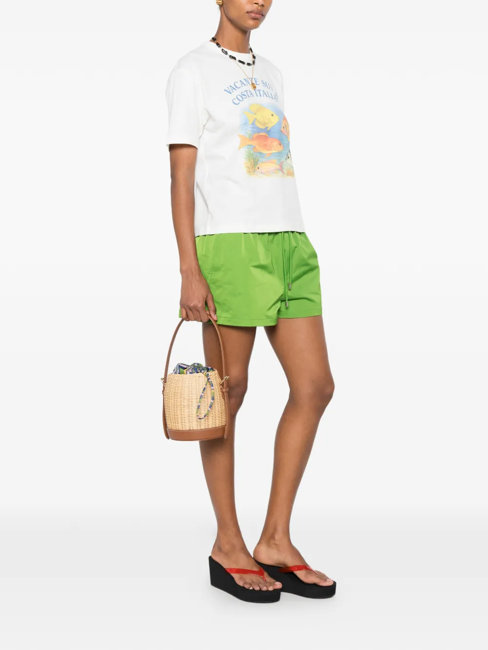 Maje x Blanca leren bucket-tas met vlakken Beige