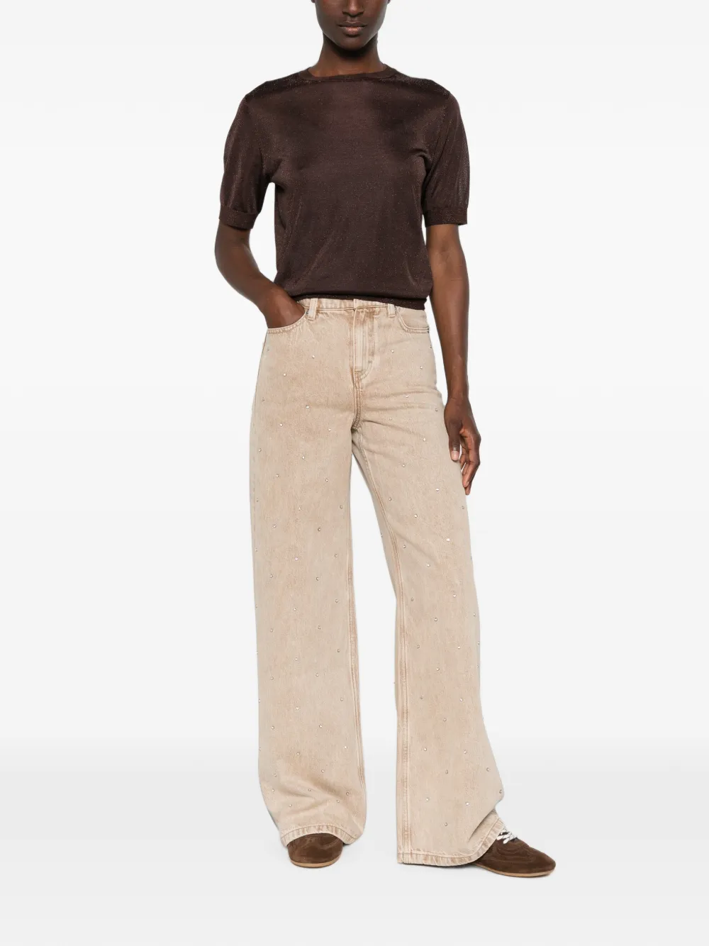 Maje Jeans verfraaid met kristallen Beige