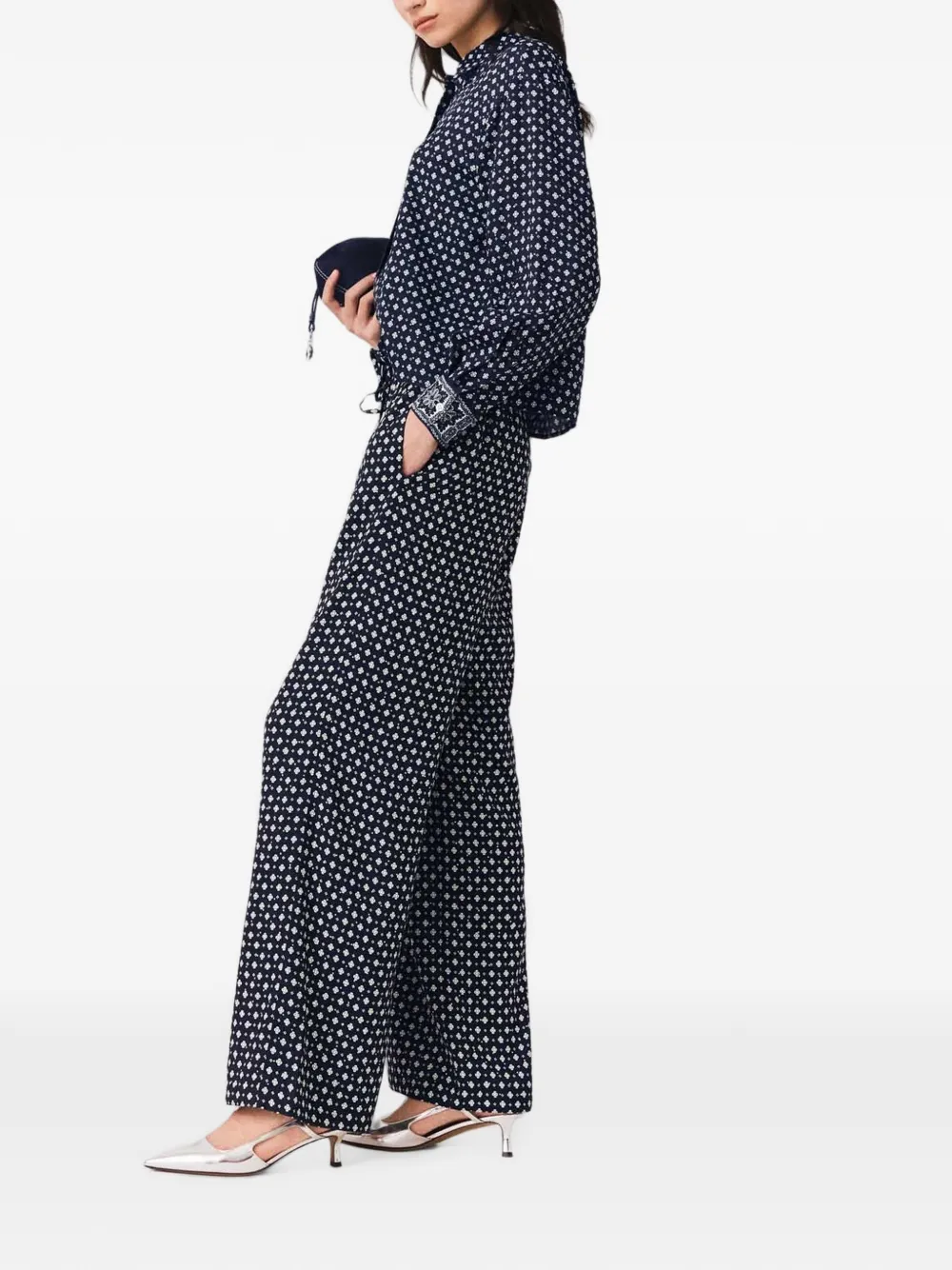 Maje Broek met wijde pijpen en stras Blauw