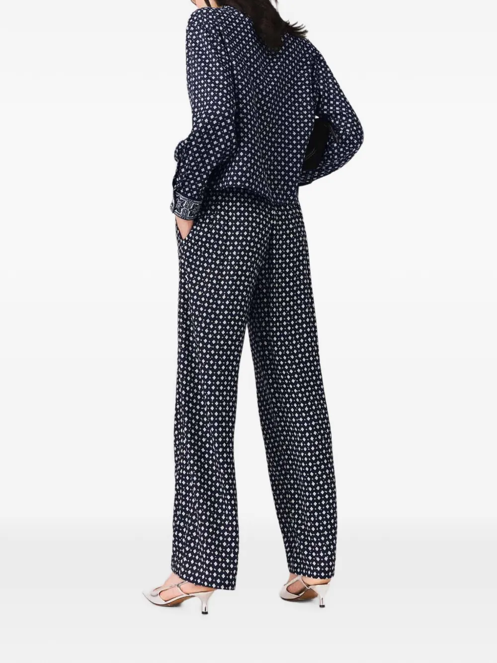 Maje Broek met wijde pijpen en stras Blauw