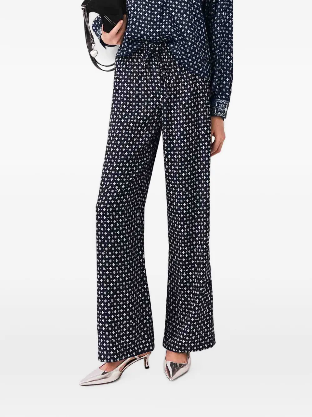 Maje Broek met wijde pijpen en stras Blauw