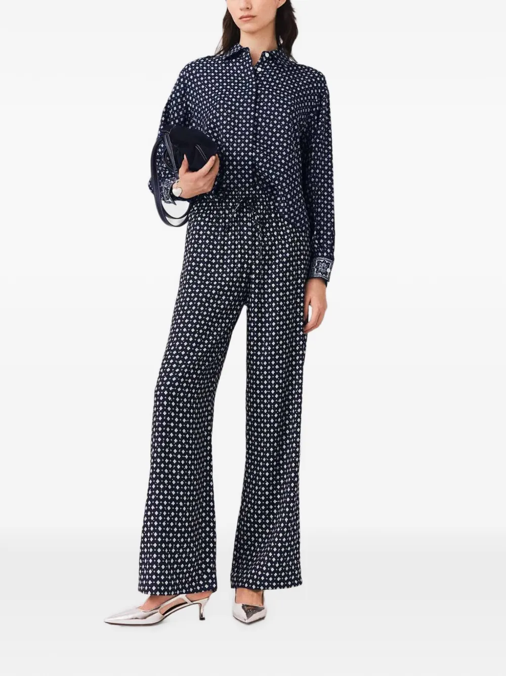 Maje Broek met wijde pijpen en stras Blauw