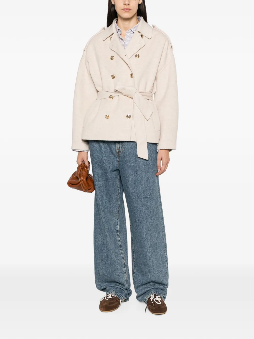 Maje Germain double-breasted belted coat Beige