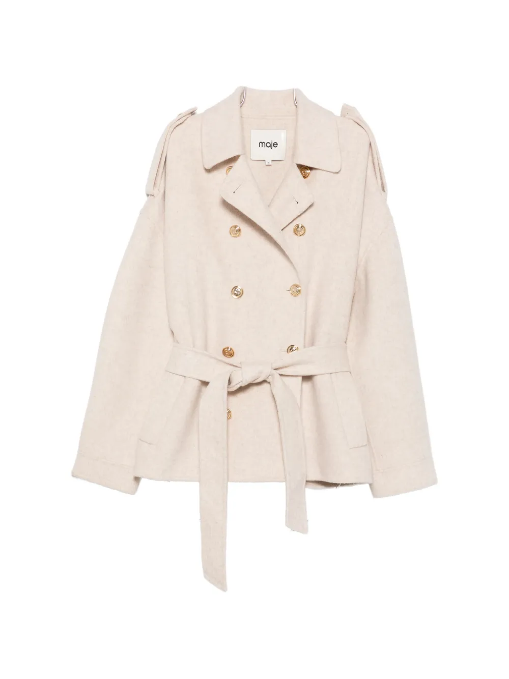 Maje Germain double-breasted belted coat - Neutrals