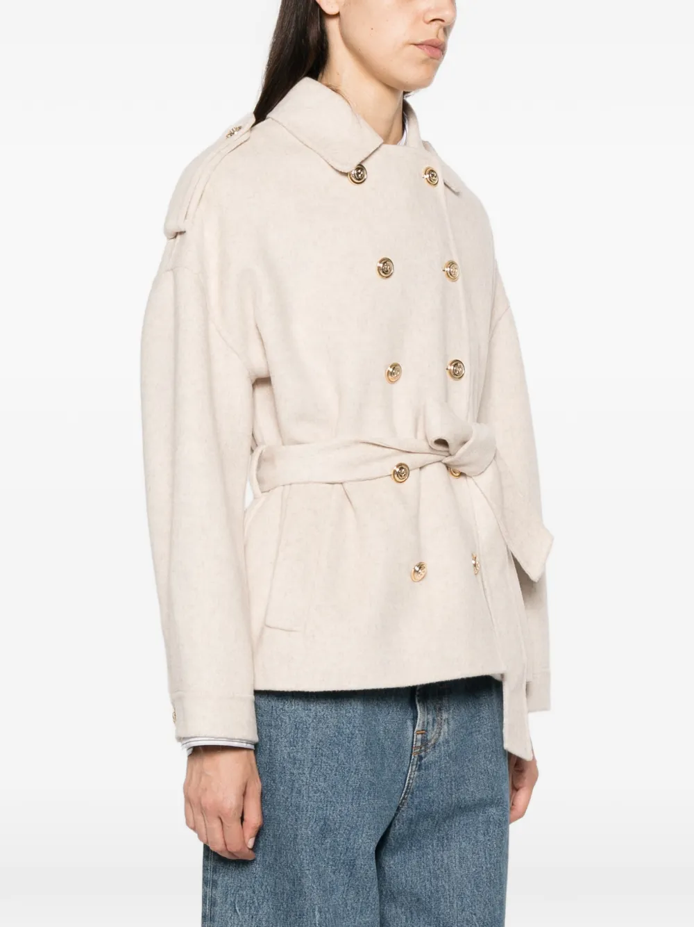 Maje Germain double-breasted belted coat Beige