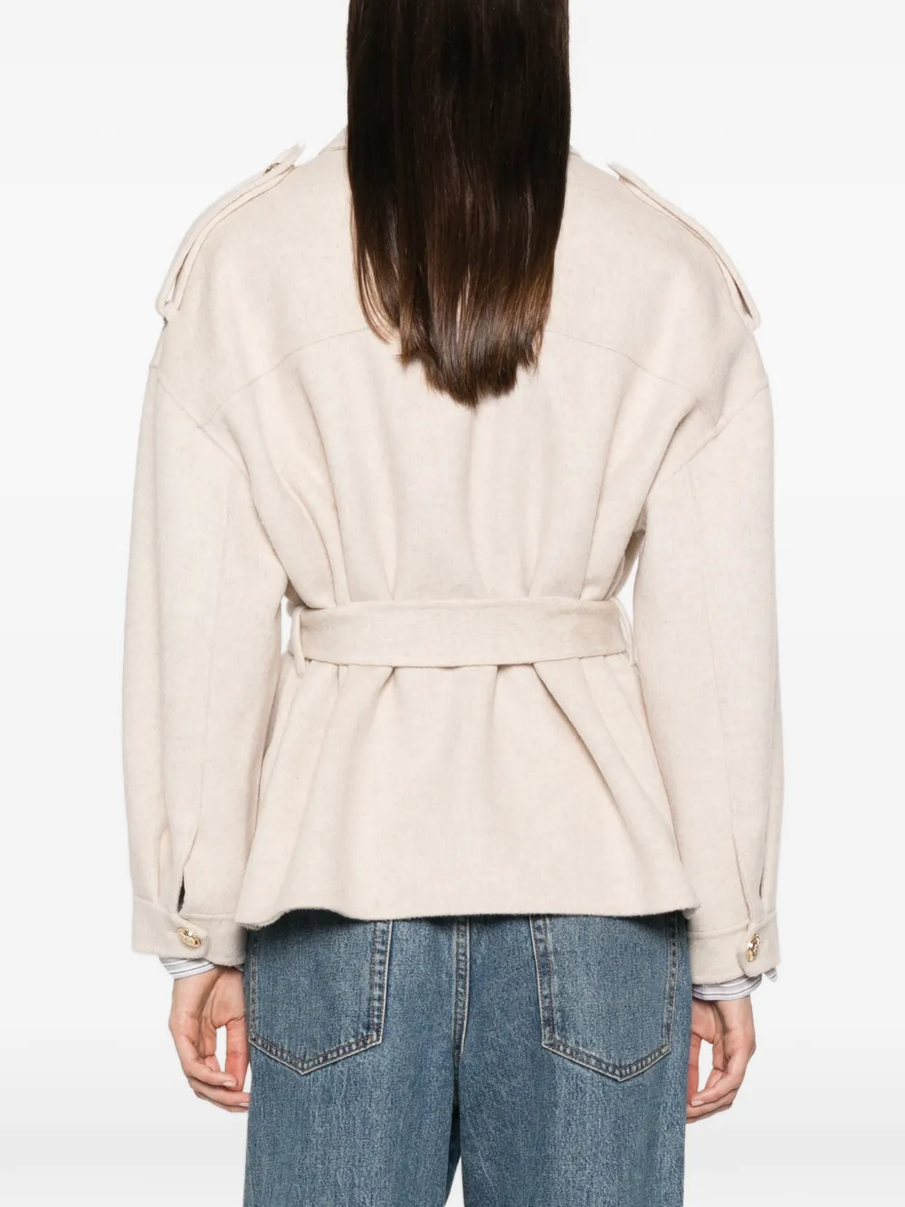 Maje Germain double-breasted belted coat Beige