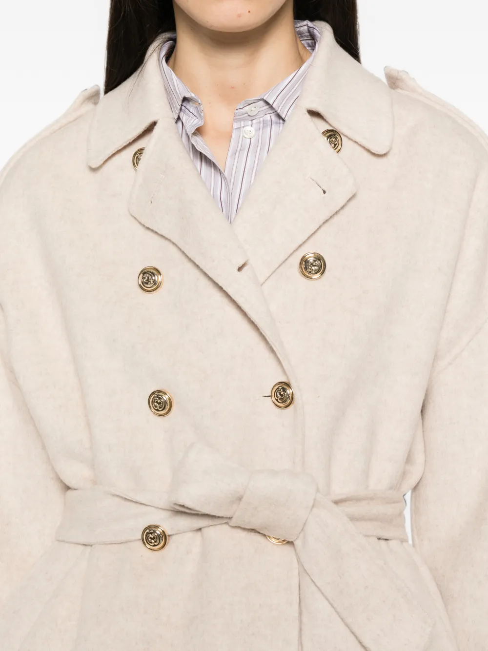 Maje Germain double-breasted belted coat Beige