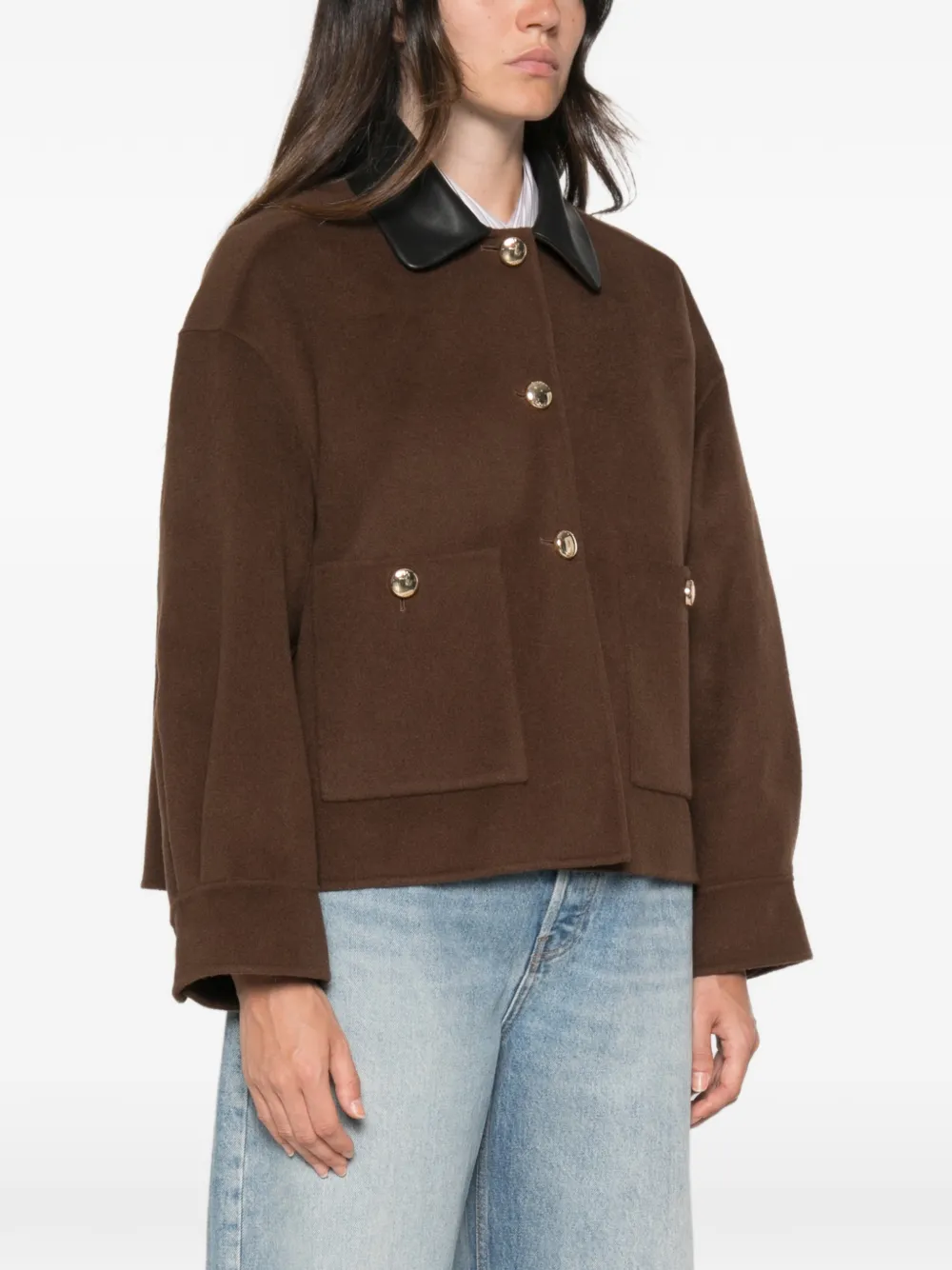 Maje button-up shirt-collar coat Bruin