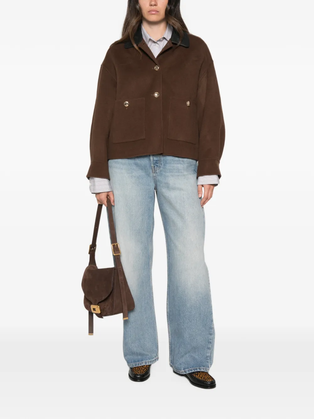 Maje button-up shirt-collar coat Bruin