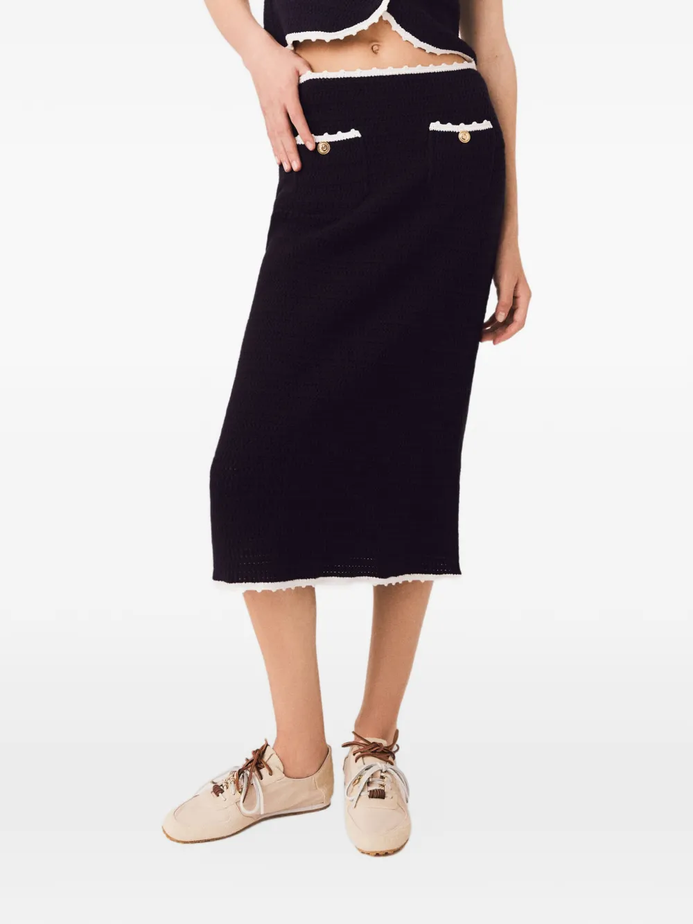 Maje Gehaakte midi-rok Blauw