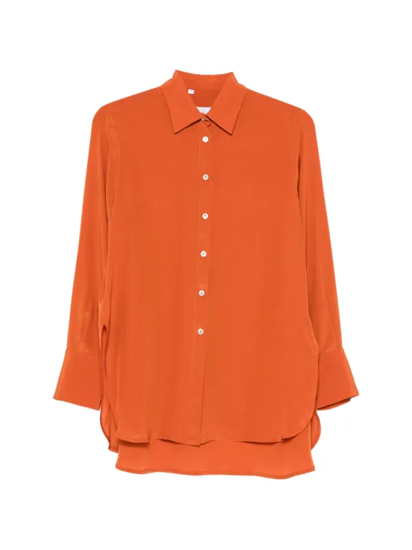 Barba Curved-hem Long-sleeve Shirt in Orange