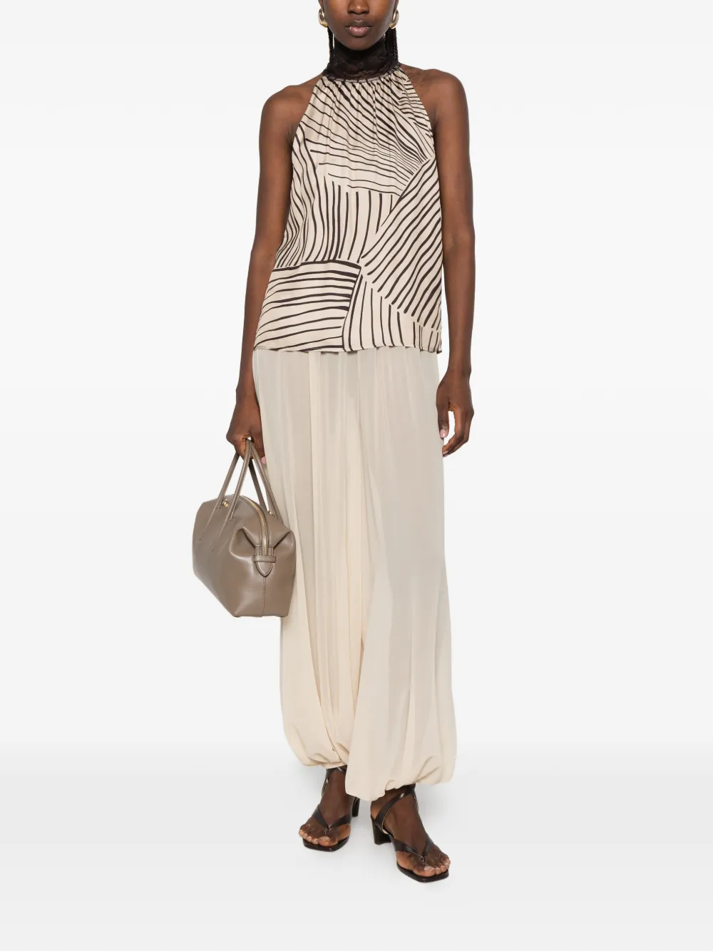 PT Torino Top met kanten afwerking en grafische print Beige