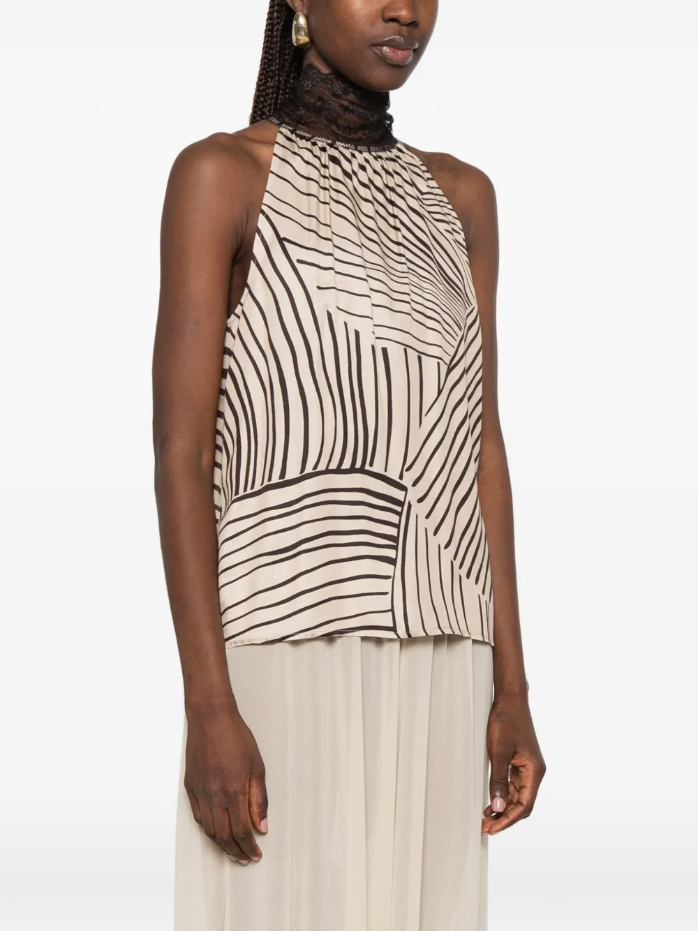 PT Torino Top met kanten afwerking en grafische print Beige