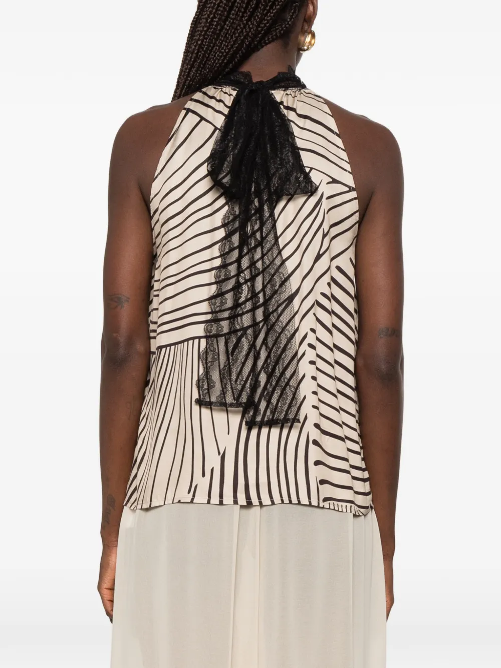 PT Torino Top met kanten afwerking en grafische print Beige