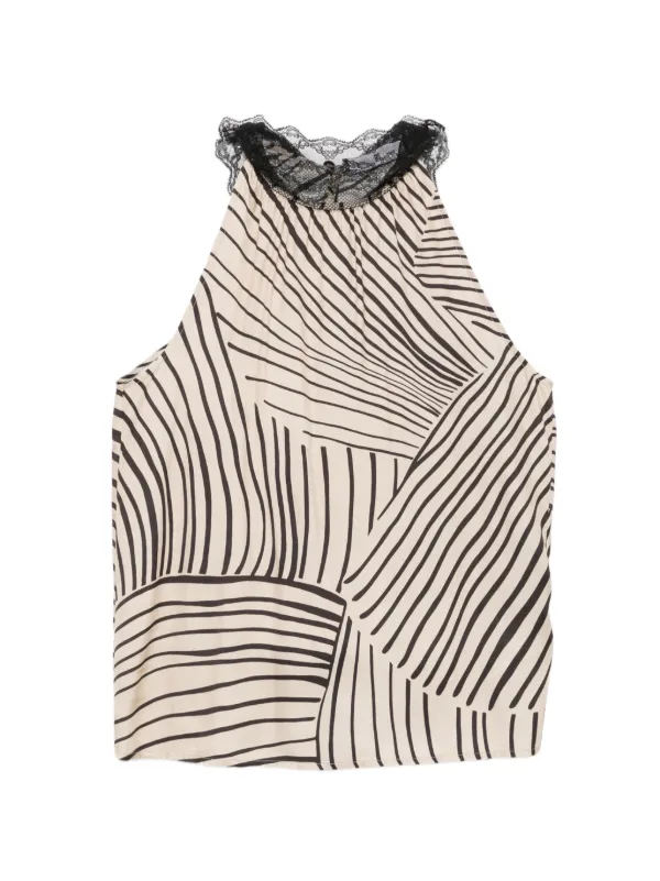 PT Torino Lace-trim Graphic-print Top in Neutrals