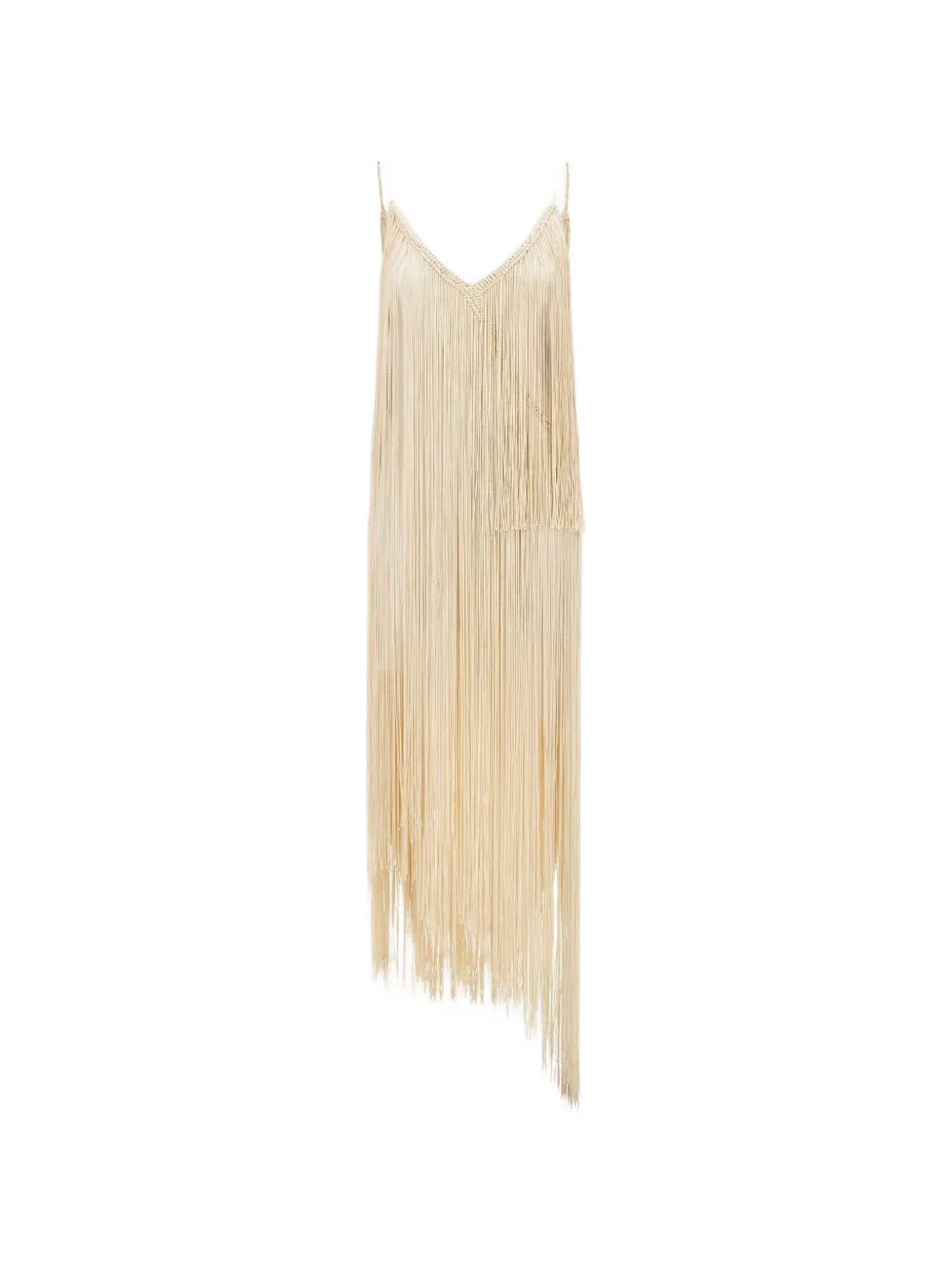 Bless Ebano crochet-trim fringe asymmetric dress - Toni neutri