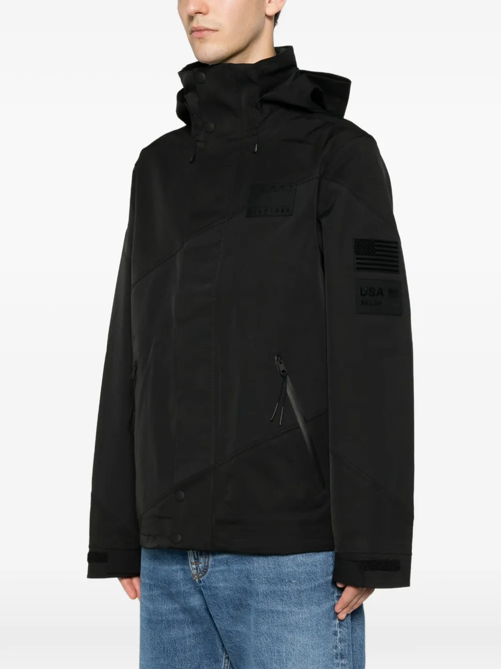 Tommy Hilfiger x US Sail GP jack met capuchon en logopatch Zwart