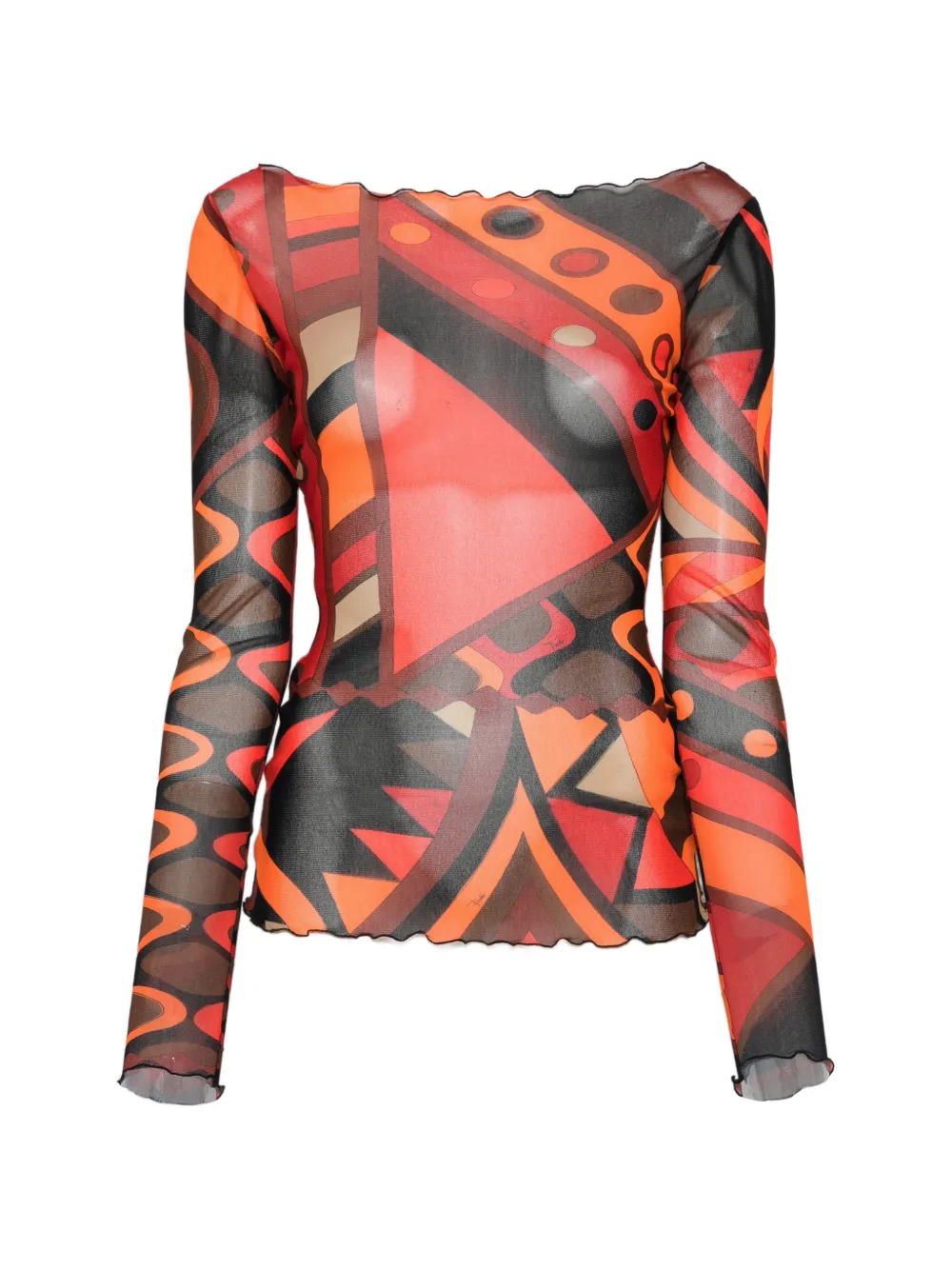 PUCCI geometric-print mesh T-shirt - Rosso
