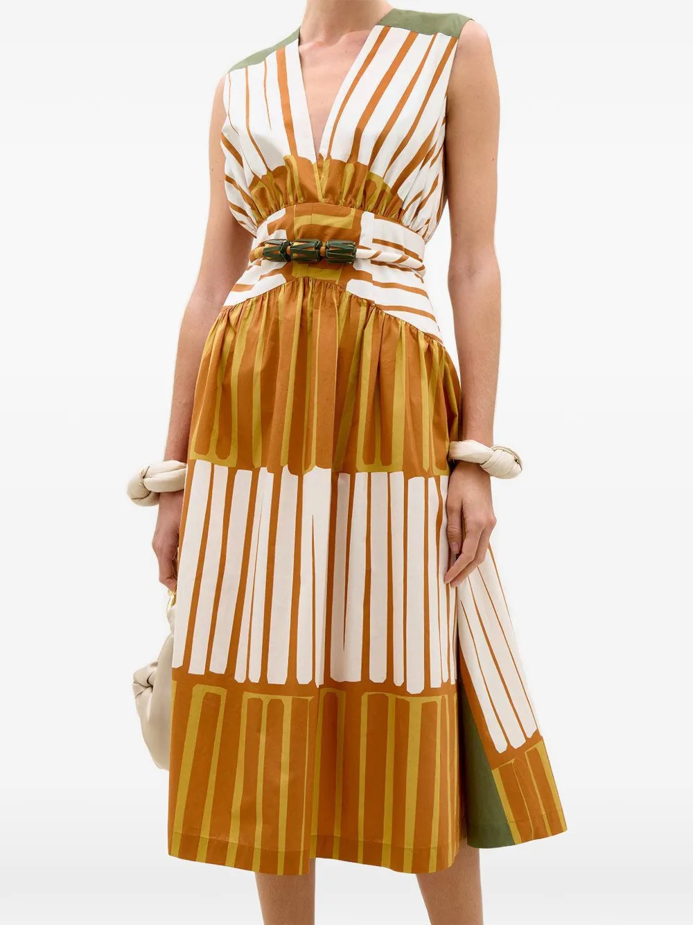 Silvia Tcherassi stripe-print belted midi dress Oranje