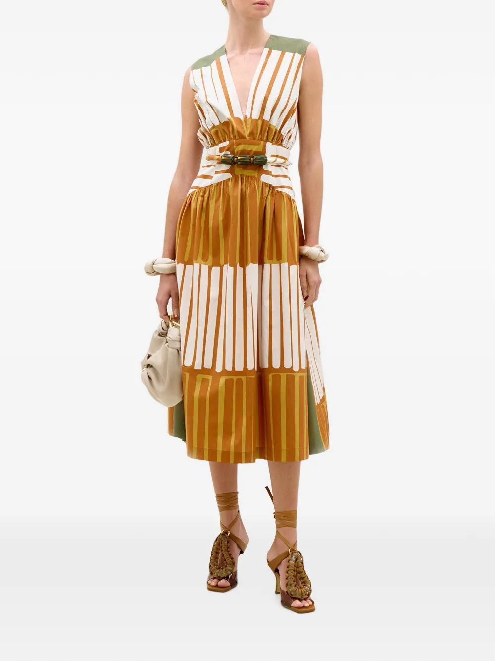 Silvia Tcherassi stripe-print belted midi dress Oranje