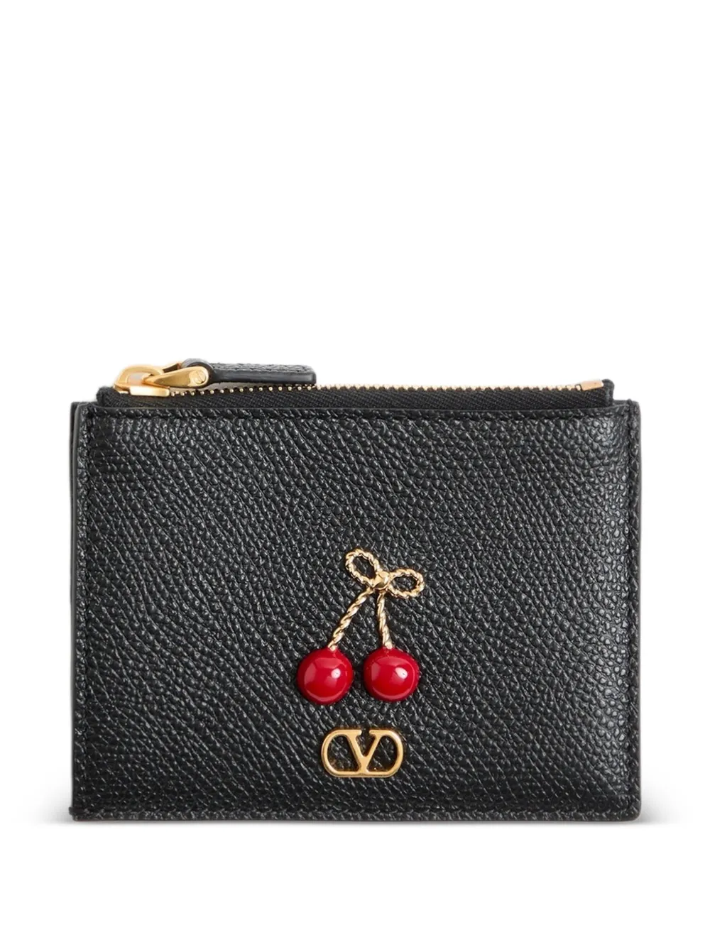 Valentino Garavani Cherryfic cardholder in grainy calfskin - Nero